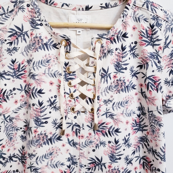 Sezane Giulia Lace Up Trapeze Shift Dress in Printed Flowers, Size 38 - Picture 4 of 10